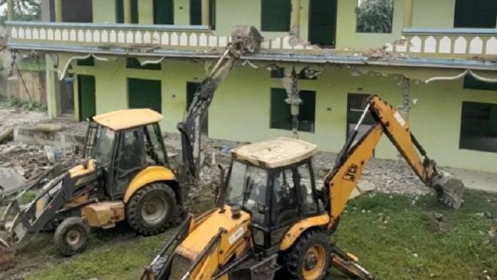 Assam Madrasa Demolished Bulldozer